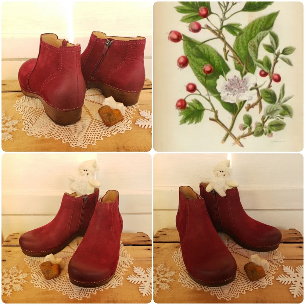 Red Blue Dansko Barbara Clog Boot Ankle Bootie Burnished Nubuck Boho 36 38 39 - Picture 7 of 15